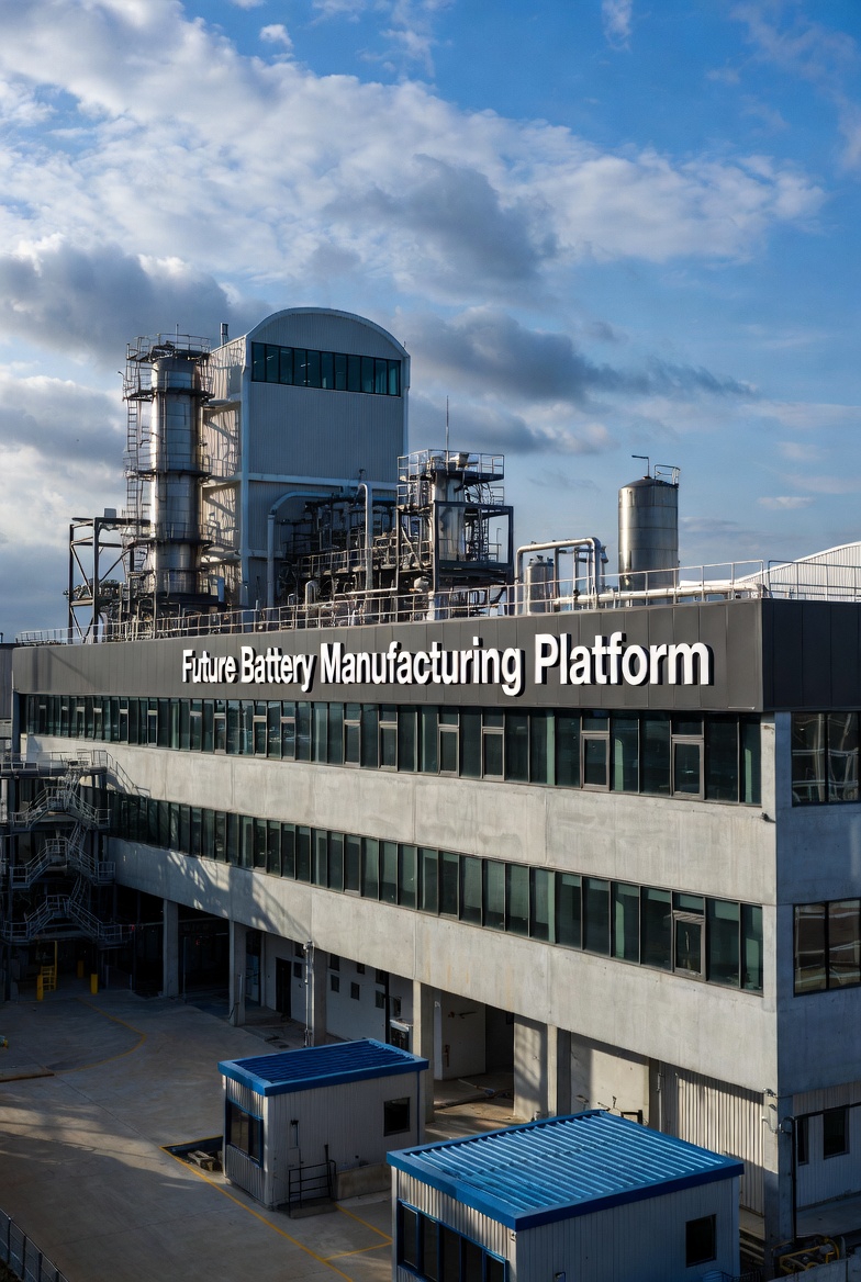 Industrial building labelled Future Battery Manufacturing Platform.